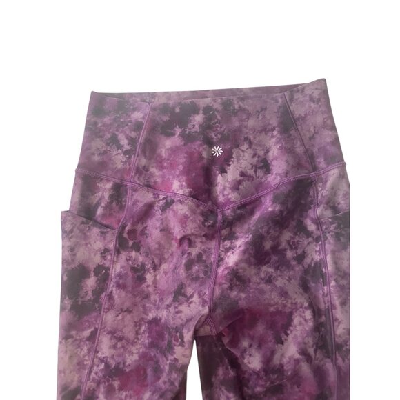 Athleta Salutation Stash Pocket Leggings Purple Tie-Dye Print High-Rise 7/8 Leng - Picture 11 of 11